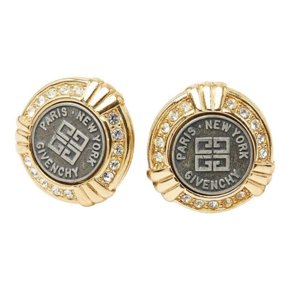 Givenchy Coin Motif Gold Plated Rhinestone Earrings